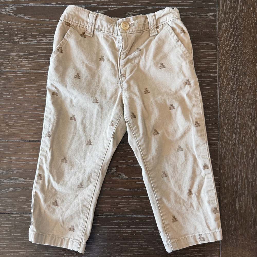 Baby Gap Baby‎ Toddler Boys 18-24M Khaki Teddy Bear Logo Print Pants Trousers